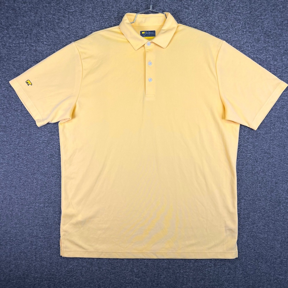 Jack Nicklaus Polo Shirt Mens L Yellow Solid Golf Performance Golden Bear Logo